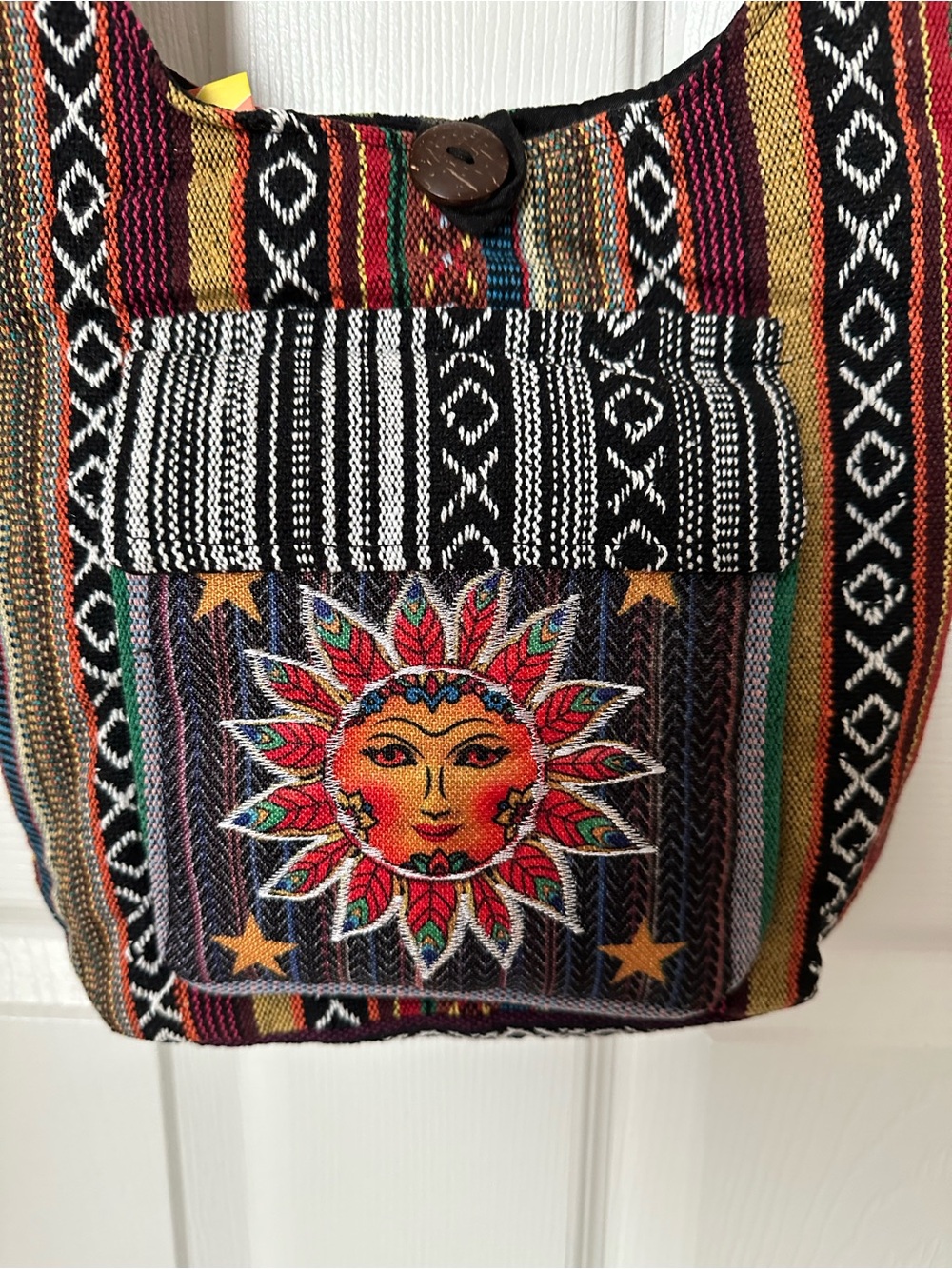 Rising International Multicolor Boho Sun Embroidered Shoulder Bag